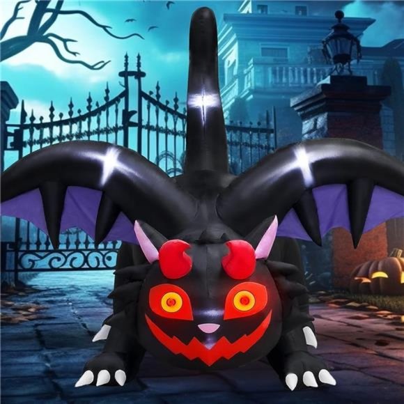 8 FT Halloween Inflatables Outdoor Black Cat with Flashing LED Red Eyes Lights